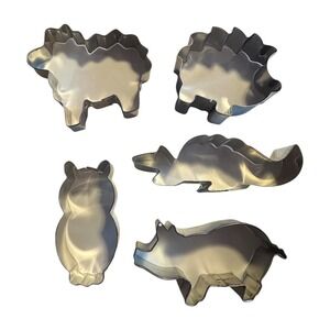 Animal Cookie Cutters Set 5 Piece Pig Sheep Hedgehog Owl Gator Stainless Steel